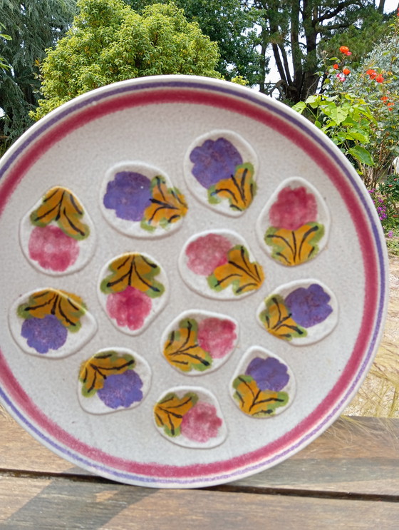 Image 1 of Grande piatto da ostriche decorato con fiori 1960 di MBFA - Francia