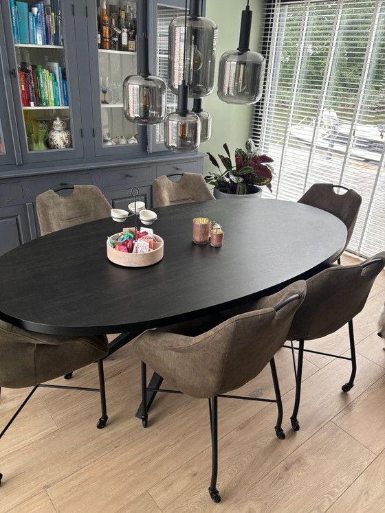 Oval table with 6 chairs – Dining set, Metal, Wood (photo 3 of 6)