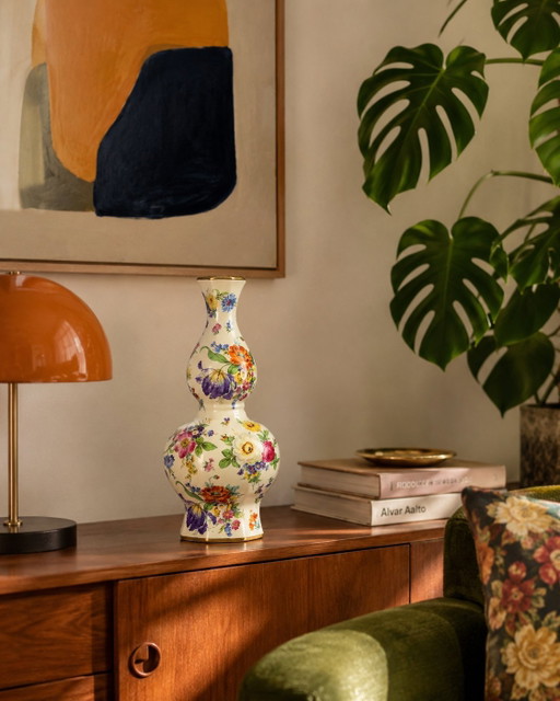 Boch Frères Keramis “Fleurs de Saxe” Keralux Art Deco Vase