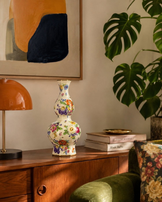 Image 1 of Boch Frères Keramis “Fleurs de Saxe” Keralux Art Deco Vase