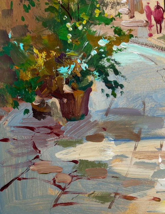 Image 1 of Original Oil Painting City Street Landscape Life between walls