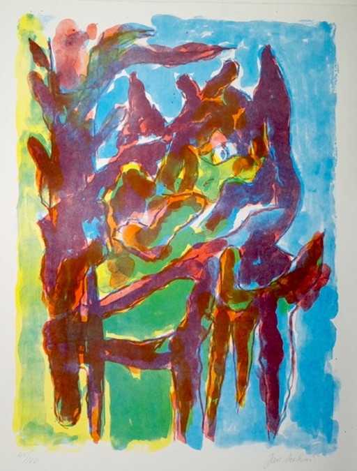 Jan Sierhuis 'Animal árbol' 1985 – lithos zeefdrukken, Paper