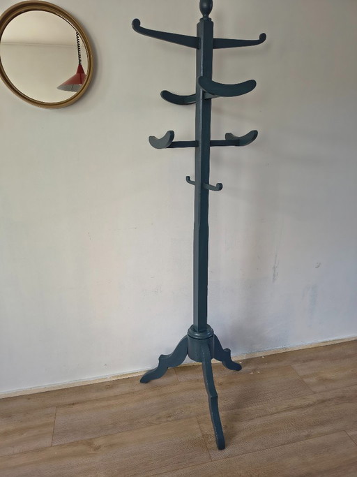 Vintage Houten Staande Kapstok – Petrol Blauw