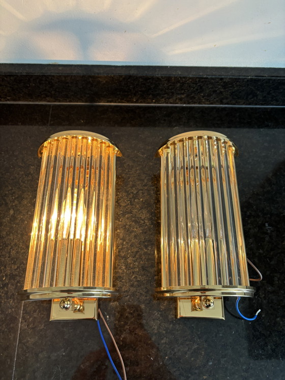 Vintage Set Hollywood Regency Wall lights Brass & Glass – Honsel Leuchten (photo 3 of 13)