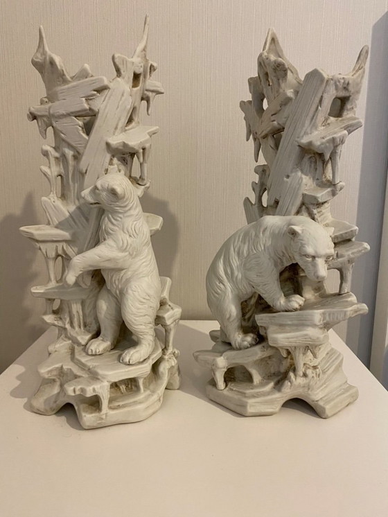 Image 1 of Paar antike weiße Keramikskulpturen – Dekorative Eisbären