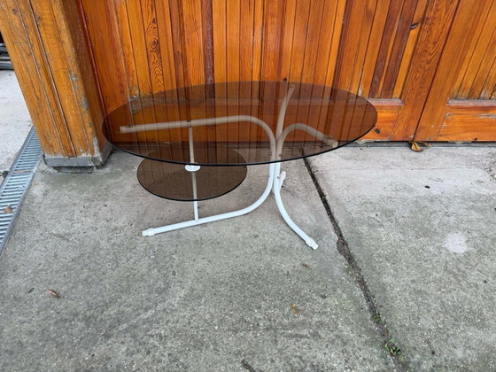 Coffee Oval Table with Metal Legs and Smoky Glass Top, 1990s, Coffee table books, Scandinavian (photo 6 of 9)