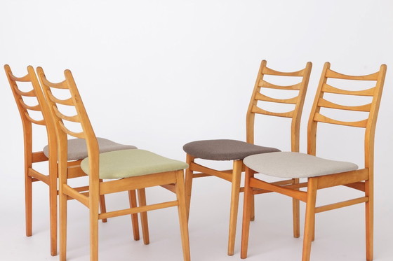 Image 1 of Set of 4 Vintage Dining Chairs 1970s Germany, Beech Wood Chairs, Restored & Reupholstered, Mid Century Modern