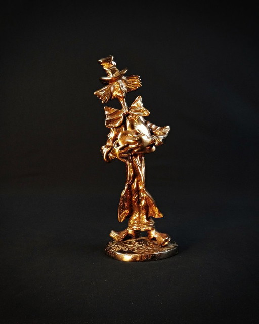 Yves Lohé "Clown au Cœur" sujet en bronze à patine dorée vintage années 90s