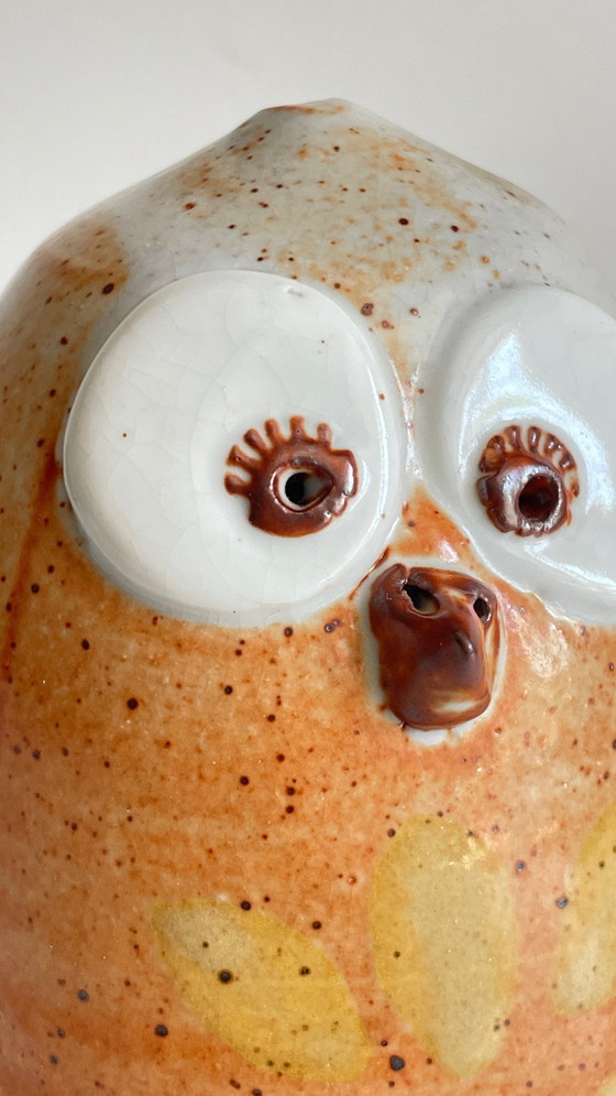 Image 1 of Tirelire Chouette en Grès Émaillé Vintage