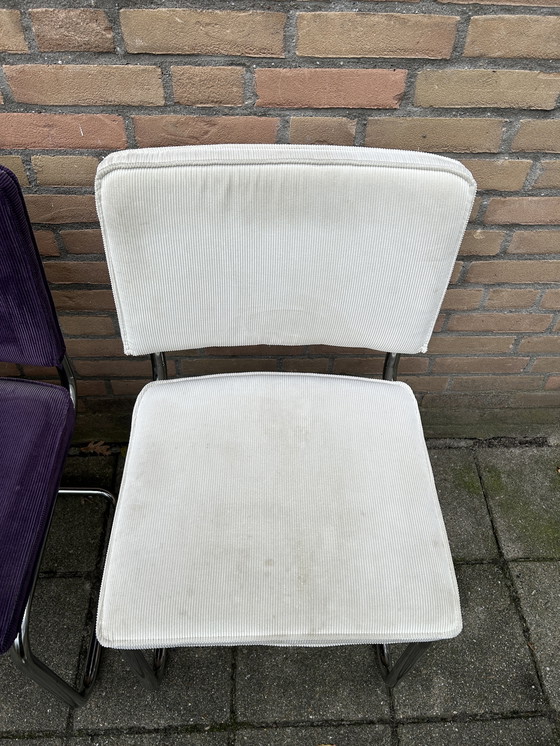 Image 1 of 4 Vintage Ribbed Fabric Chairs with Chrome Tubular Frame
