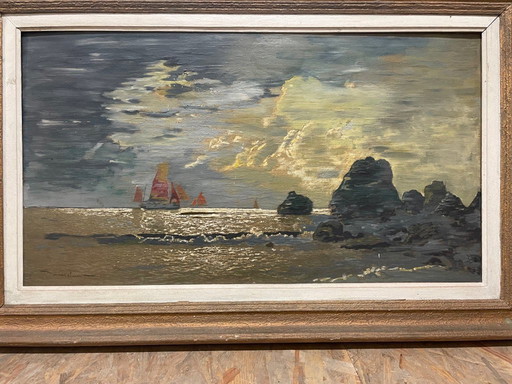 Painting signed Amédée Julien Marcel-Clément (1873-1950) "In the rocks of Belle-Ile"
