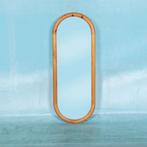 Miroir passeport vintage en bois Suède Miroir blond en pin des années 70