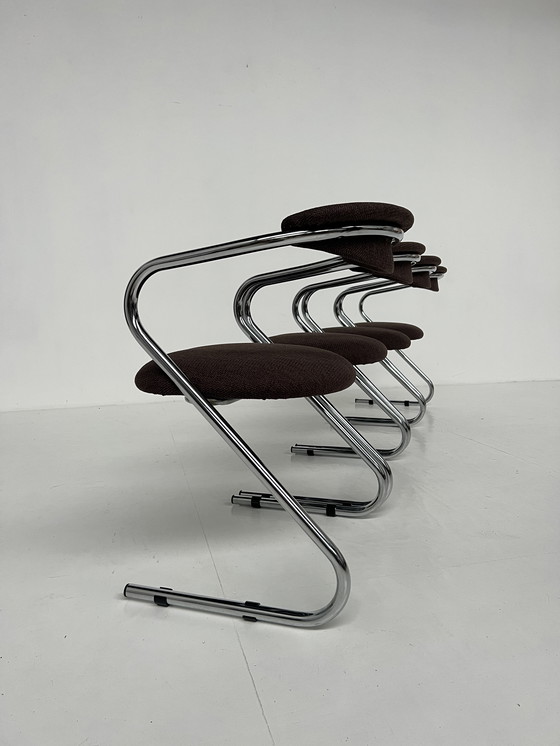 Image 1 of Set van 4 vintage buisframe eetkamerstoelen 