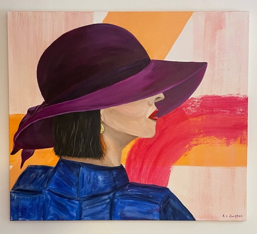 - Lady in Blue - Figurativo Contemporáneo - 70x80x2,5cm - Pintura Acrílica sobre Lienzo de Lino