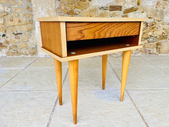 Image 1 of Mid-Century, Oak Nightstand , Circa 1960s 1970s