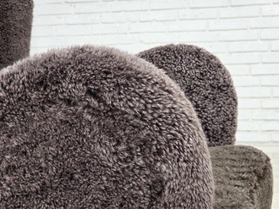 1960s, Danish design, reupholstered armchair, genuine sheepskin., Other, Brown (photo 13 of 20)