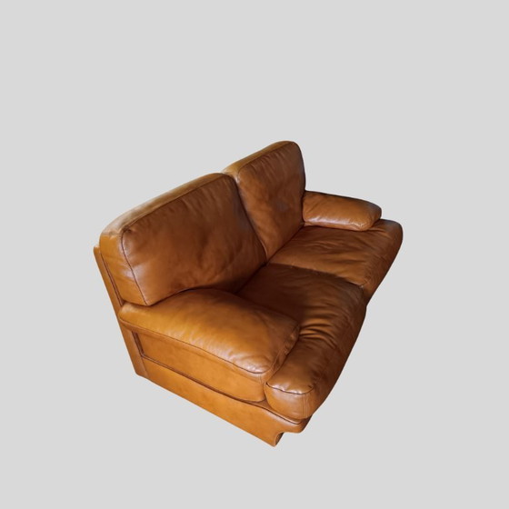 Image 1 of Canapé Formaflex vintage en cuir italien - 3 et 2 places, Cognac