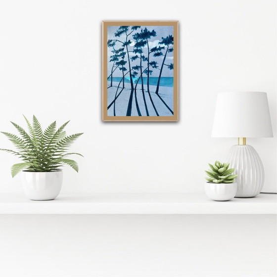 Image 1 of Blauwe Oost-Indische inkt op 250g getint papier.  Formaat 40x30cm.