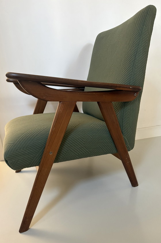 Image 1 of Poltrona vintage in teak rivisitata con il nuovo rivestimento Kvadrat Febrik
