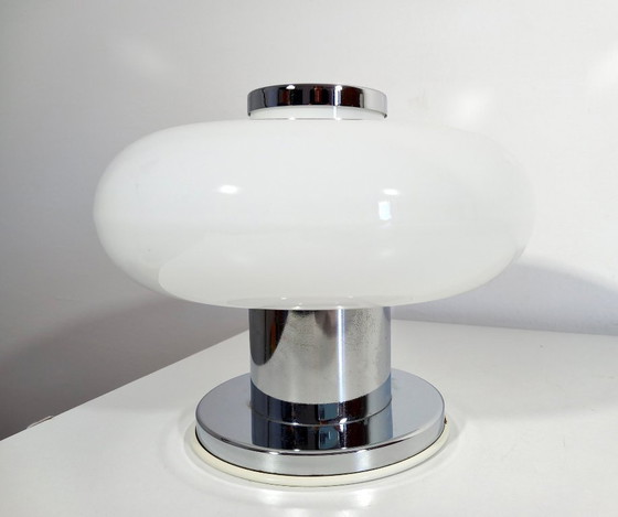 Image 1 of Lampada da tavolo vintage • Acciaio e vetro • Murano • Era spaziale • 1970