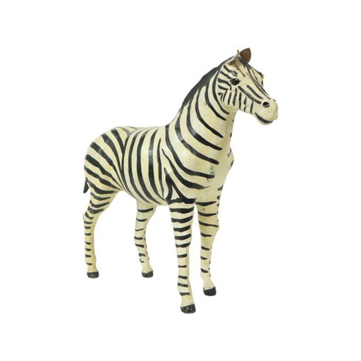 Vintage Zebra Paper Mache and Leather
