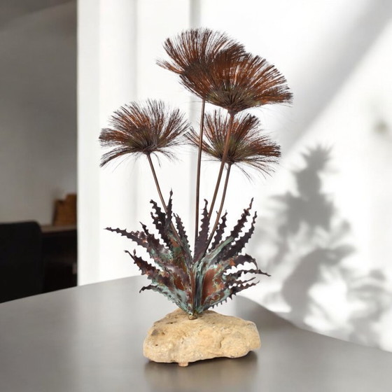 Image 1 of John Steck Desert Rose Metaal en Steen Vintage Brutalist Sculptuur