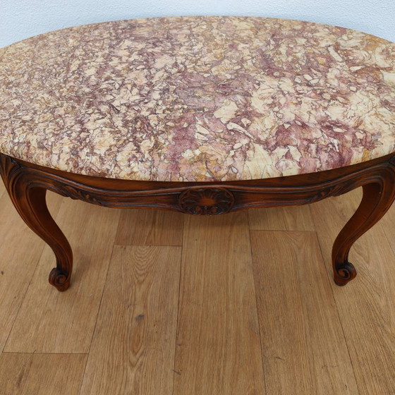 Image 1 of Vintage Oval Wooden coffee table with onyx marble top