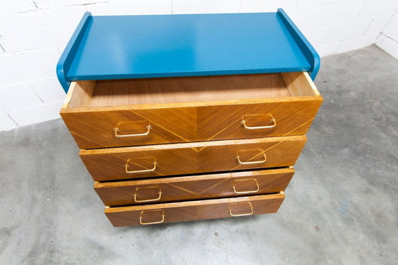 Image 1 of Commode scandinave 1960 atypique bleu Ainhoa Satiné 4 tiroirs