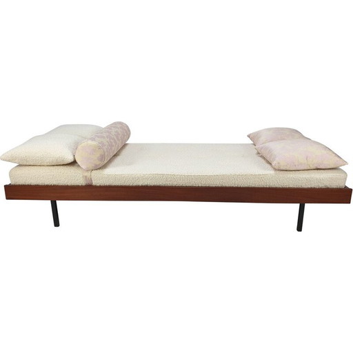 Lit de jour vintage en teck avec coussins Dedar, Pays-Bas 1960s