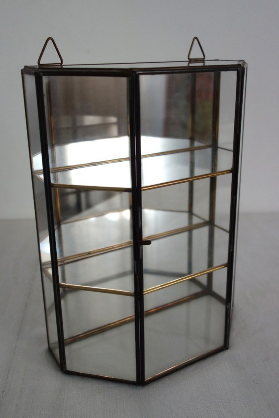 Vintage Wall Display Cabinet Glass, Brass and Mirror (photo 2 of 11)