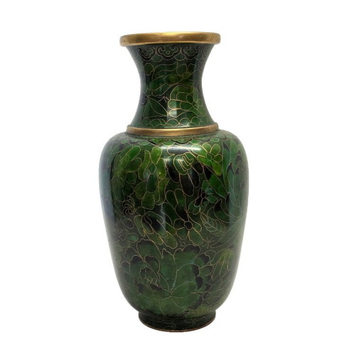 Vintage green cloisonné vase