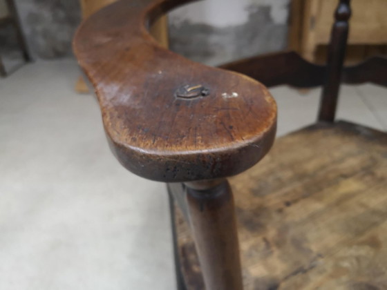 Image 1 of Antique solid wood armchair with armrests - Authentic rustic style