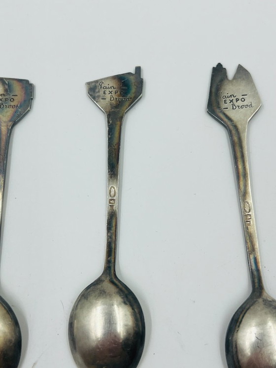 Set of 4 Souvenir Spoons Expo 58 Rare Pavilions, Cutlery Sets, Metal, Silver (photo 9 of 12)