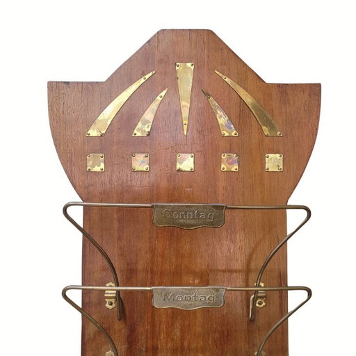 Wandmagazinständer, Holz und vergoldetes Messing, Art déco, 1920er Jahre – Deutschland