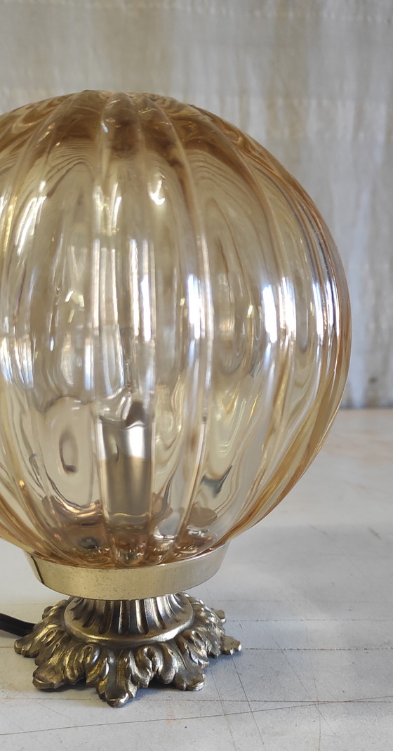 Image 1 of Amber glass globe table lamp - mid-20th century