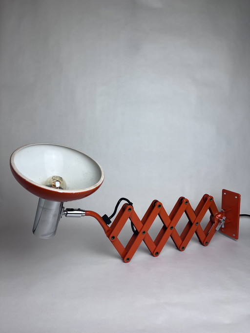 Lámpara de tijera vintage Hustadt – Diseño de la era espacial – Años 60/70 – Naranja y cromo