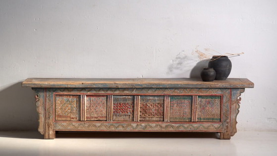 Antique carved and polychrome low sideboard in fir wood – China, circa 1930 – Iron (photo 3 of 40)
