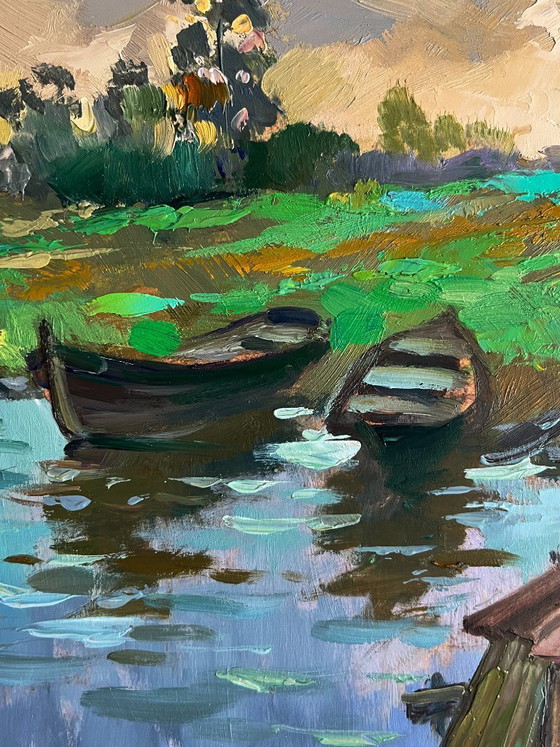 Image 1 of A Village River with Two Boats