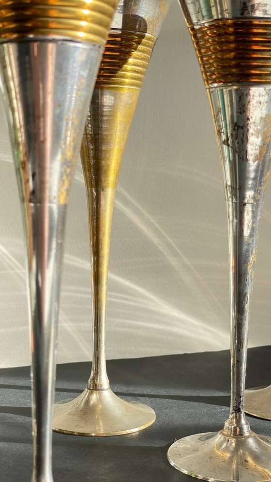Image 1 of 6 vintage champagneglazen van verzilverd messing