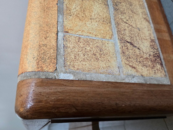 Image 1 of Vintage 1970s Ceramic Coffee Table with Solid Oak Top and 3 Drawers, DLG Capron