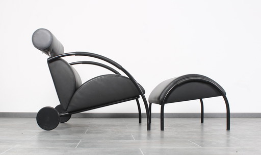 Chaise longue Zyklus en cuir noir + Hocker par Peter Maly pour Cor