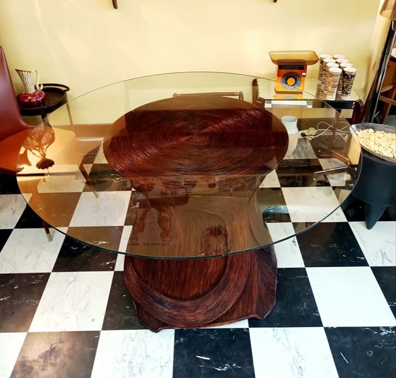 Vintage 1970s Rattan Marquetry Table – Dining tables (photo 10 of 12)