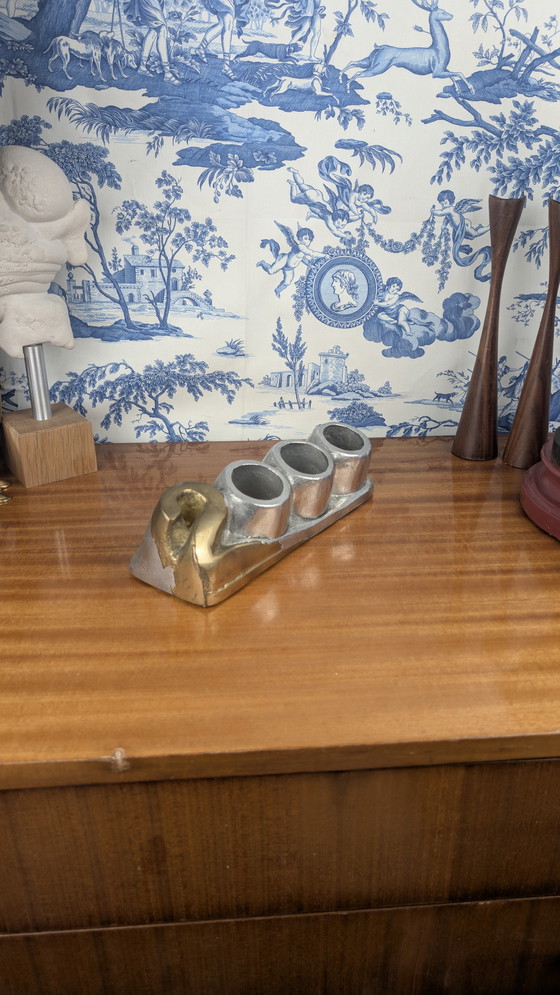 Image 1 of Vintage David Marshall Art 3 Brutalistisch Brons & Aluminium Pen Pot Vorm 2000