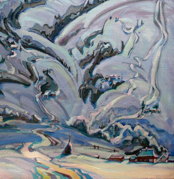 Original Oil Painting Landscape Mountain Patterns – Paintings & Drawings, Canvas (photo 5 of 5)
