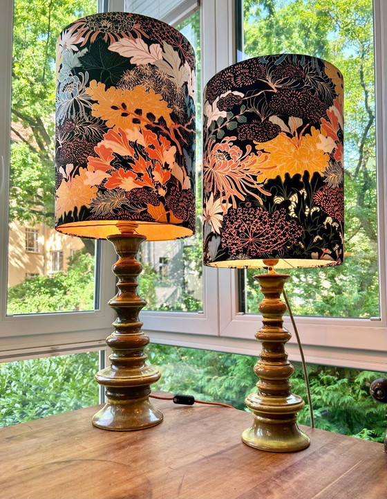 Image 1 of Juego de 2 lámparas: forma de pagoda de los años 60 con esmalte degradado verde