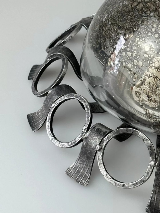 Image 1 of 60s 70s Brutalistische wandlamp of plafondlamp van ijzer & glas design