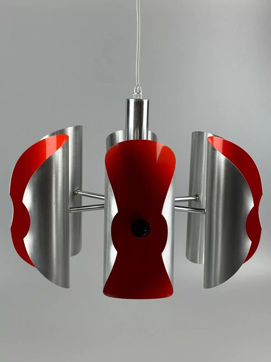 Image 1 of 60's 70's Lustre Sputnik à 6 flammes en métal Chrome Space Age Design
