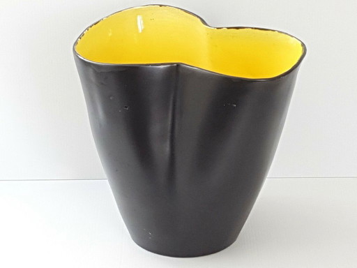 WICHTIGE ZWEIFARBIGE GELB-SCHWARZE VASE REVERNAY 1950 VINTAGE ROCKABILLY 50ER JAHRE
