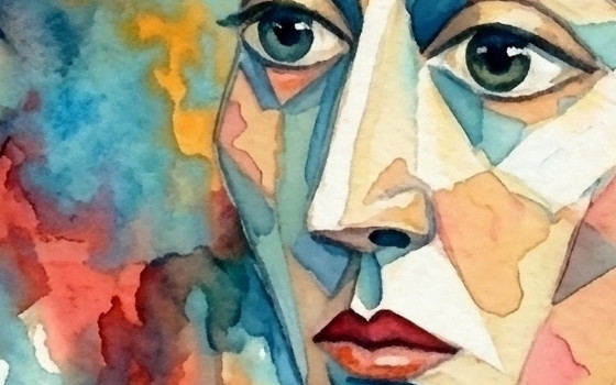 Abstraktes Aquarell / Die Frau Mit Dem Hut / (50x75 Cm) – Wanddekoration, Aluminium, Other, Abstract (photo 2 of 6)