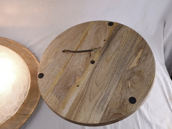 Image 1 of Set van twee vintage Murano glazen wandlampen met achterplaten van exotisch hout uit de jaren 60.